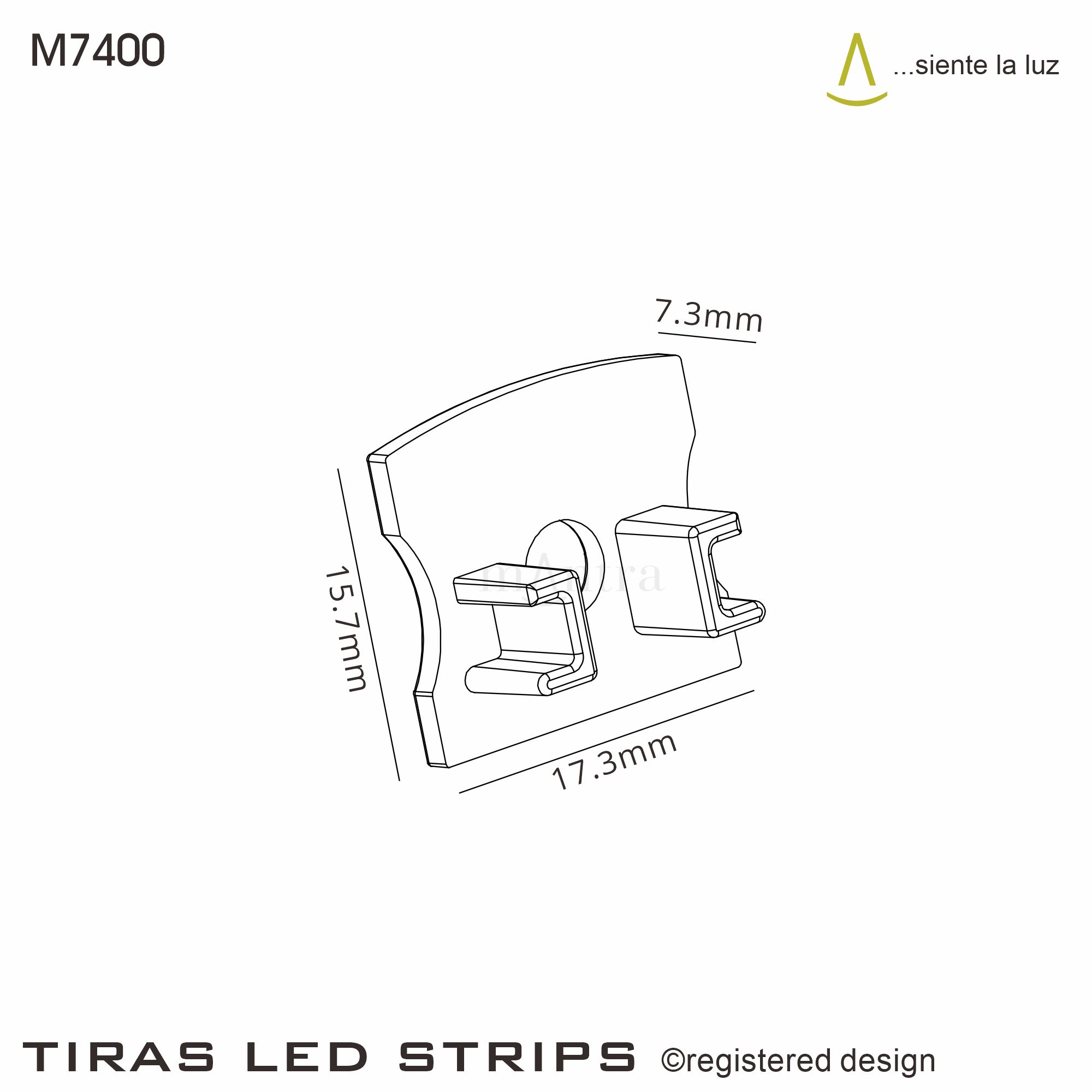 M7400  Tiras LED Strips  Profile End Cap Without Hole (1pc); 17.3 x 15.7mm Grey